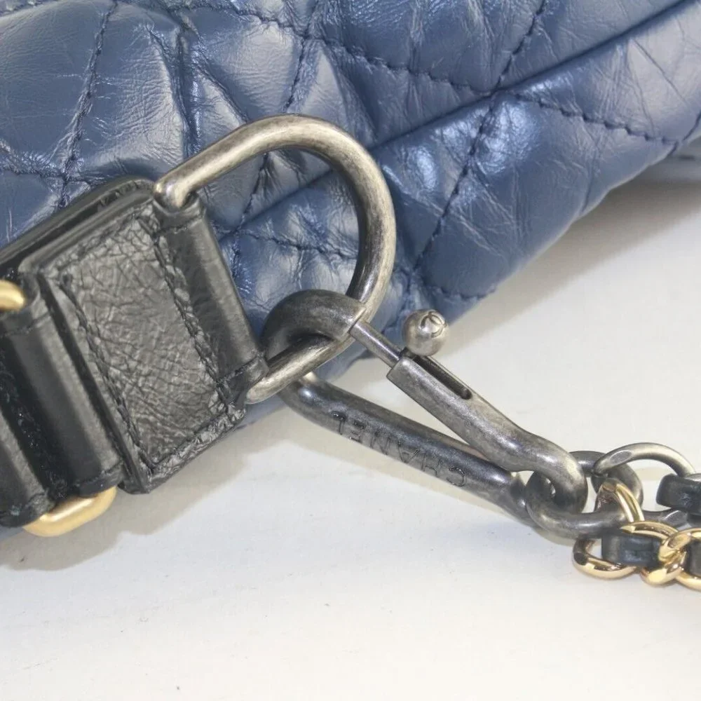Chanel Two-Tone Quilted Black x Blue Leather Gabrielle 2way Tote 6CK103K
